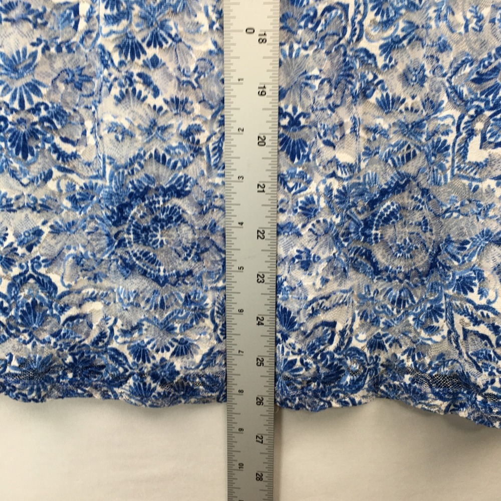 Bohemian style sun dress womens XS Blue Ivory Floral Lace Cold Shoulder Mini - Picture 6 of 9